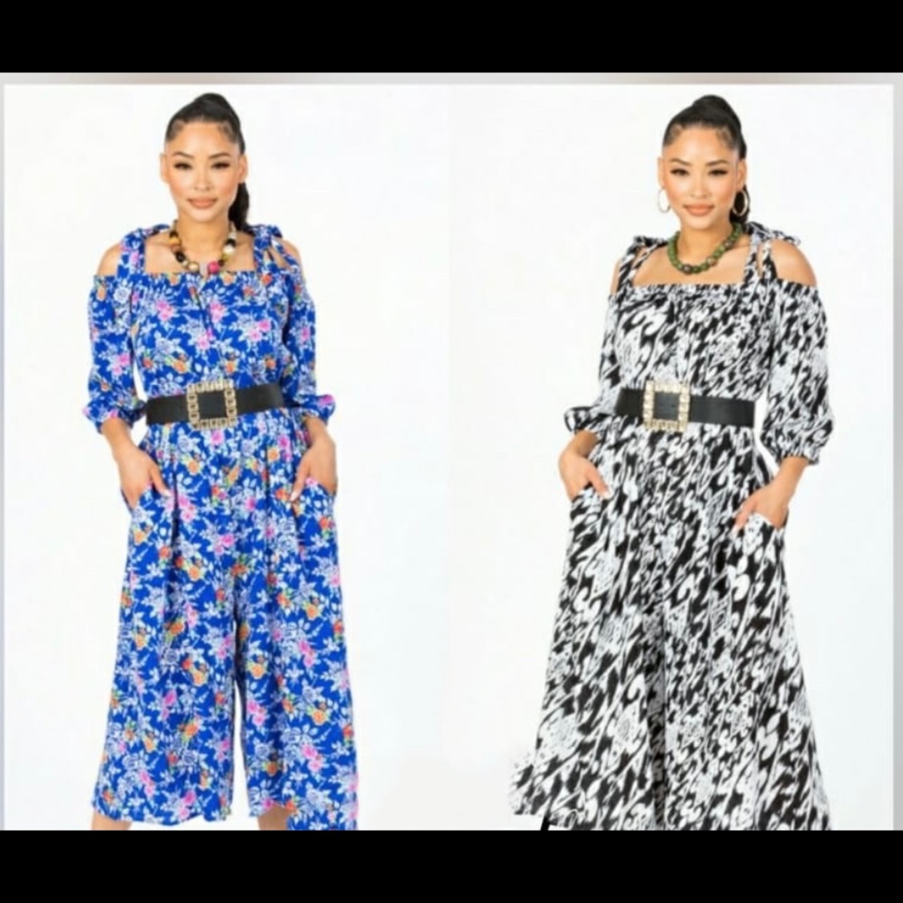 Blue floral prints romper/jumpsuit S - XL